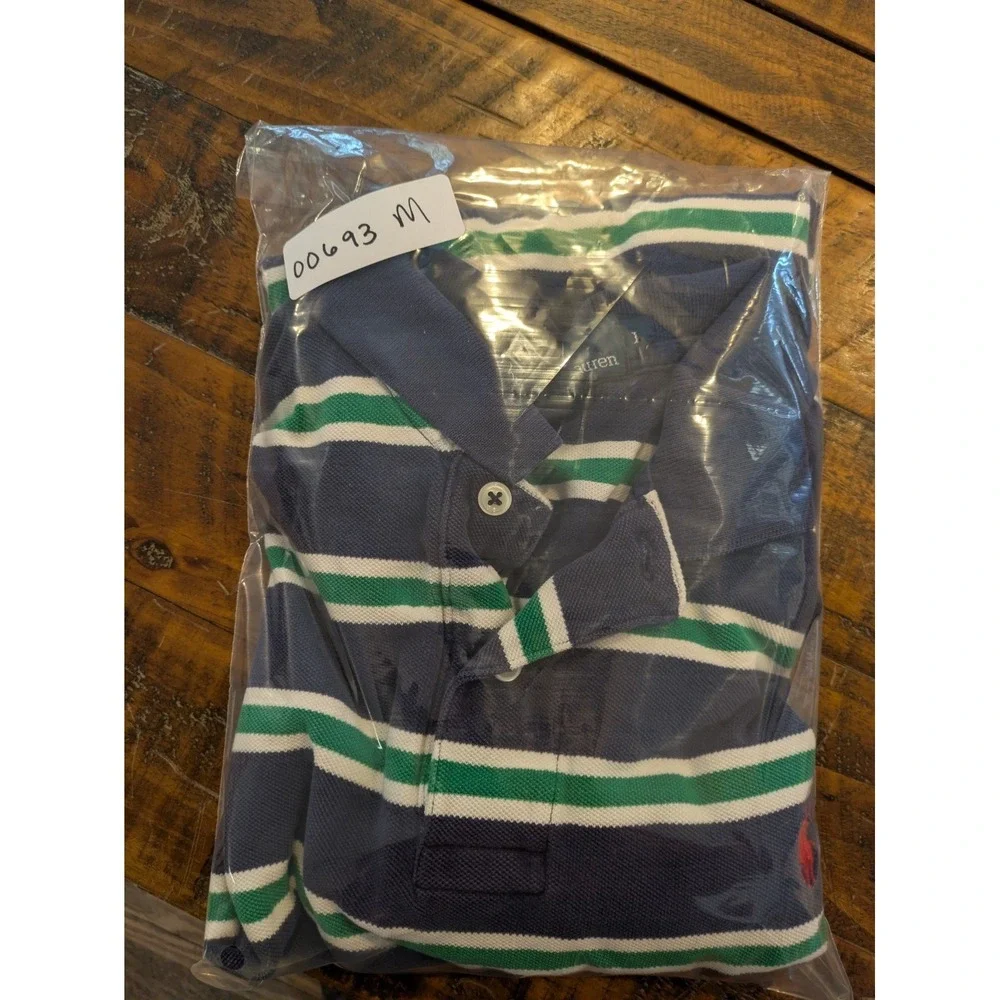 Polo Ralph Lauren Shirt Men's Blue Stripe Short Sleeve Golf Size Lg‎ Red Pony